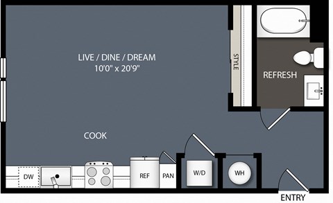 Floor plan for studio, 1 bath, 550 sqft